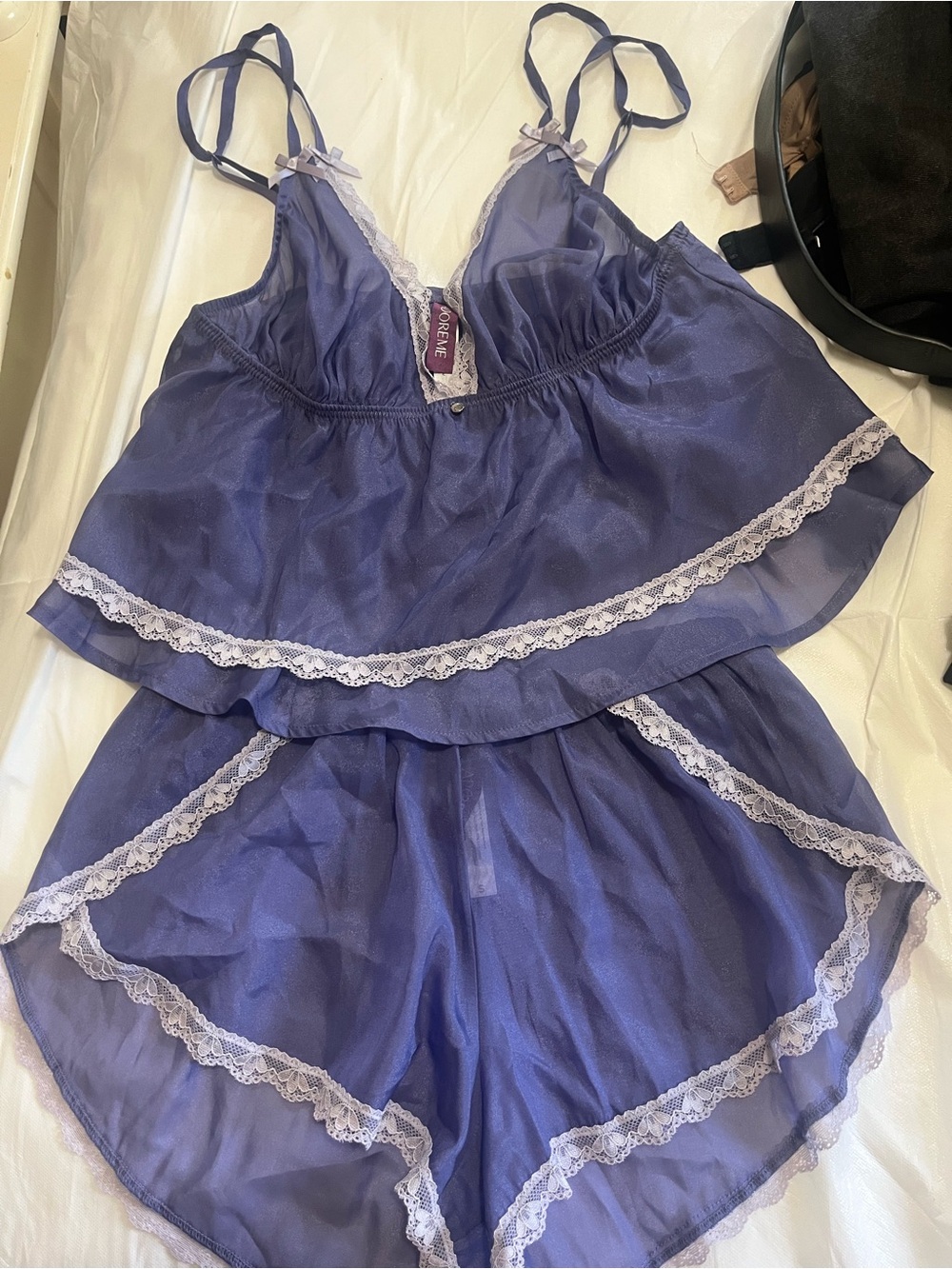Adore Me Sheer Lace-Trim Camisole & Shorts Set - Lavender